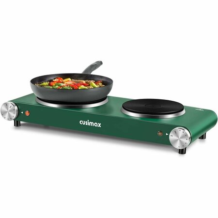 CUSIMAX Electric Double Burner, Cast Iron Hot Plate, Portable Countertop Cooktop, Green CMHP-B201G